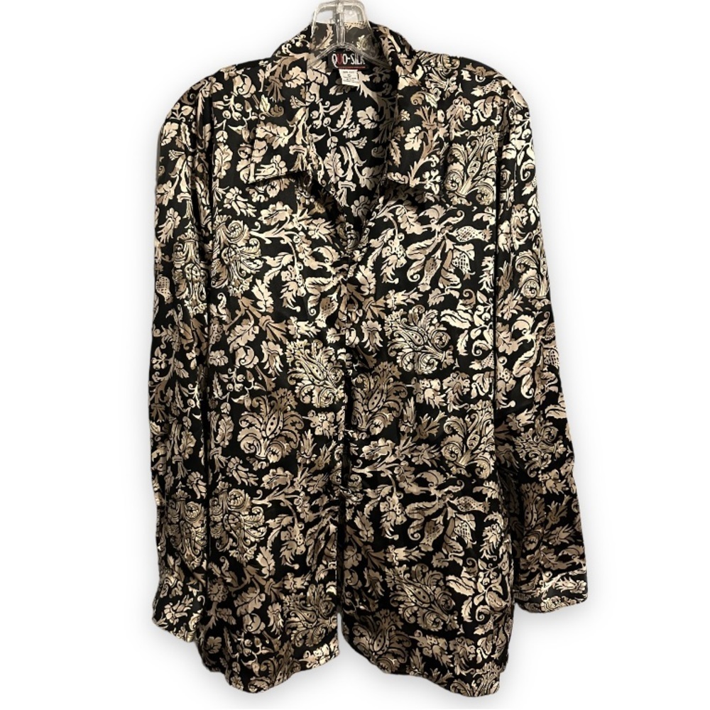 Vintage Quo Silk Blouse Button loop Collerd Top sz L